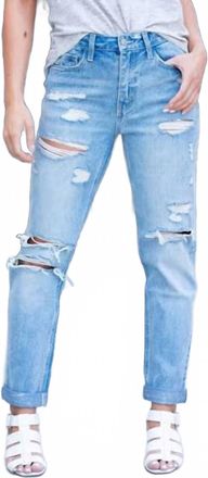 Flying Monkey Womens Ripped Straight Leg Jean In Light Wash Blue