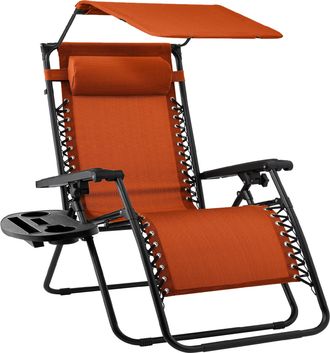 Best Choice Products Folding Zero Gravity Recliner Patio Lounge Chair w/ Canopy Shade, Headrest, Tray