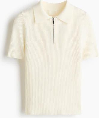 H&M Rib-knit Collared Top in Cream at Nordstrom, Size Xx-Small