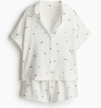H&M Pyjama aus Baumwollmusselin - Weiss/Erdbeeren