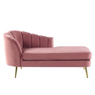 Beliani Beliani - Chaise Longue De Terciopelo Rosa Dorado Izquierdo Patas De Metal Glamour Allier