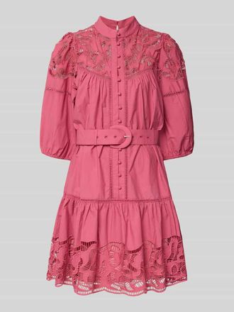 Suncoo Knielanges Kleid mit Spitze und G&uuml;rtel Modell CATY in Pink, Gr&ouml;&szlig;e XS
