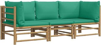 vidaXL Set De Muebles De Jard&iacute;n 3 Piezas Bamb&uacute; Con Cojines Verde Vidaxl