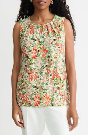 Kasper Pleat Neck Sleeveless Top in Vanilla Ice Multi at Nordstrom, Size X-Large