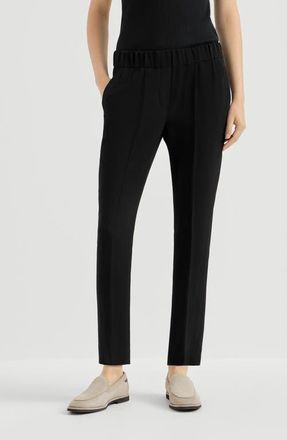 Brunello Cucinelli Silk and acetate cr&ecirc;pe cady tailored jogger trousers in Black at Nordstrom, Size 40