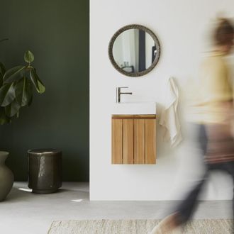 Tikamoon Mueble lavamanos de teca maciza y cerámica