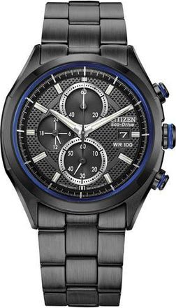 Citizen Sports Three Hand Quartz Chronograph Bracelet Watch, 41mm in Black at Nordstrom Rack