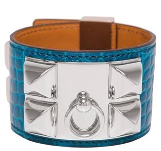 Hermès Hermès Matte Alligator collier de Chien bracelet Bleu Izmir with Palladium Hardware Size S