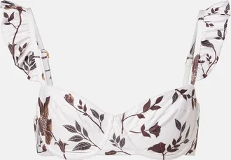 Agua Bendita Kiwi floral ruffled bikini top