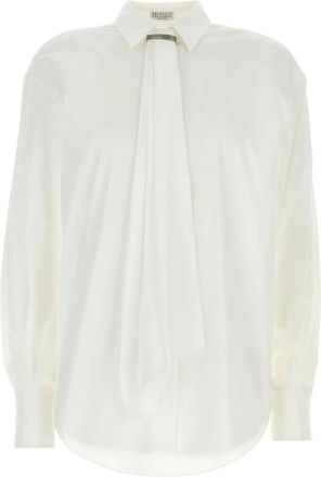 Brunello Cucinelli Shirt Popeline di Cotone Stretch - Dames - Overhemden - Wit - M - Katoen - Overhemden
