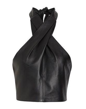 8 by YOOX 2-WAY LEATHER HALTER CROP TOP