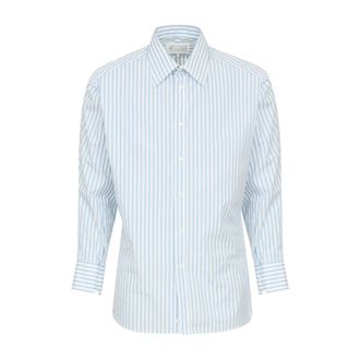 Maison Margiela Overhemden, Heren, Blauw, M, Katoen, Gestreept Katoenen Overhemd Wit Blauw