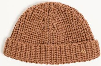 Valentino Garavani VLOGO SIGNATURE KNITTED COTTON BEANIE Man CAMEL UNI