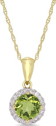 Mimi & Max 7/8ct TGW Peridot and 1/10ct TDW Diamond Halo Pendant with Chain in 10k Yellow Gold