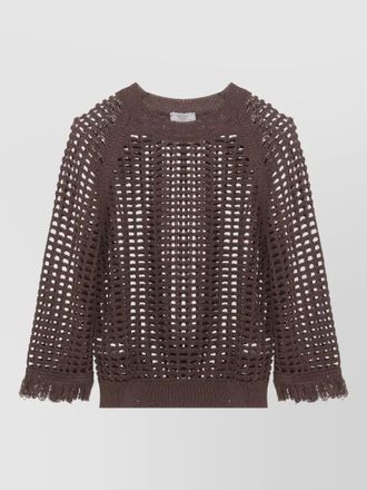 PESERICO cropped crewneck open knit sequin sweater