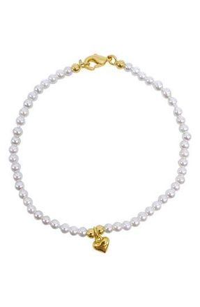 Adornia 2mm Faux Seed Pearl & Heart Charm Bracelet in White at Nordstrom Rack