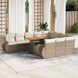 vidaXL Set De Sof&aacute;s De Jard&iacute;n 11pzas Con Cojines Rat&aacute;n Sint&eacute;tico Beige Vidaxl