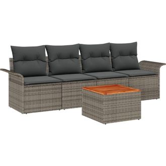 vidaXL Conjunto De Sof&aacute; De Jard&iacute;n 5 Pcs Gris Polirat&aacute;n Vidaxl