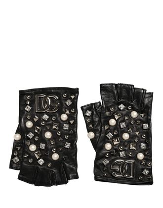Dolce & Gabbana Black Pearl Embellished Wrist Length Womens Gloves