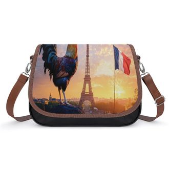 Generic Rooster E-iffel Tower France Flag Crossbody Bags for Women Fashion Leather Shoulder Handbags With Adjustable Strap