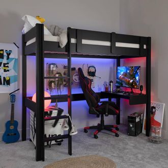 N&ouml;a & Nani Storm Gaming Station High Sleeper Cabin Bed in Black | Size: Single
