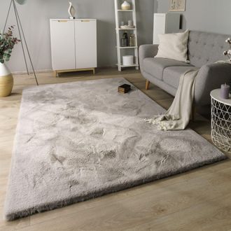 Paco Home Paco Home - Alfombra Sal&oacute;n Pelo Largo Shaggy Imitaci&oacute;n Piel Conejo Piel Sint&eacute;tica Mullida Gris, &Oslash; 160 Cm Redon