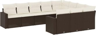 vidaXL Set De Sof&aacute;s De Jard&iacute;n 10 Pzas Y Cojines Rat&aacute;n Sint&eacute;tico Marr&oacute;n Vidaxl