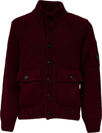 C.P. Company Burgundy Lambswool Button Lens Sweater With Contrast Stitching
