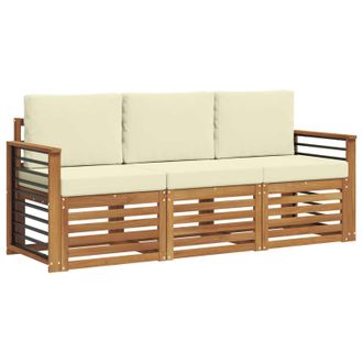 vidaXL Juegos De Sof&aacute;s 3 Pcs Natural Y Crema Madera De Acacia S&oacute;lida Vidaxl