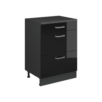Vicco Armario De Cocina Para Techo Inclinado R-line, Negro Brillo Intenso, 60 Cm Sin Inclinaci&oacute;n Con 3 Cajones, Vicco