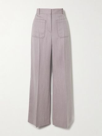 Victoria Beckham Pantaloni A Gamba Larga In Lana Testurizzata Alina - Grigio