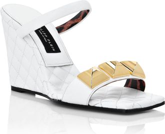 Philipp Plein Leather Sandals Wedge Matelass&eacute; Studs
