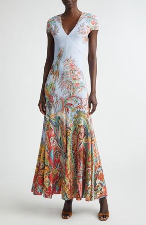 Etro Print Short Sleeve Maxi Dress in Print On Pale Blue Base at Nordstrom, Size 42