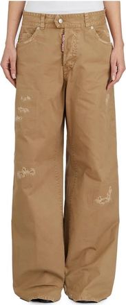 Dsquared2 Cotton 9 to 5 Broek - Dames - Wijde Broeken - Beige - 2XS - Katoen - Broeken