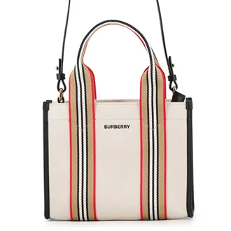 Burberry Beige Black Brown Red Color Canvas Leather Handbag Tote Bag (Pre-Owned)