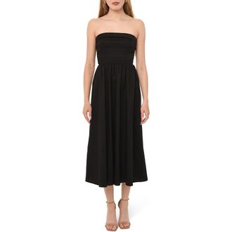 Wayf x Styled by COCO! Sammie Pleat Strapless Stretch Cotton Sundress in Black at Nordstrom Rack, Size X-Large