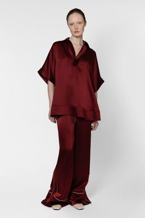 Roksanda Ilincic Enira Satin V-Neck Top in Deep Burgundy at Nordstrom, Size 6