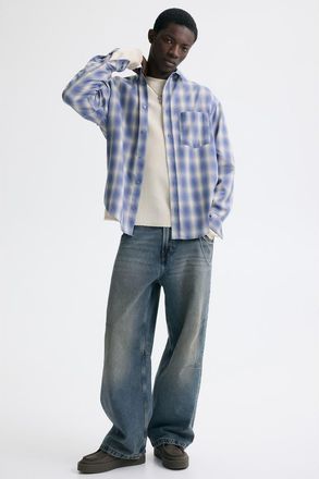 H&M Relaxed Fit Shirt in Light Blue/checked at Nordstrom, Size Xxx-Large