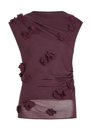 SIMKHAI Tessa Floral-appliqu&eacute;d Fine-knit top - Purple - S (UK8-10 / S)
