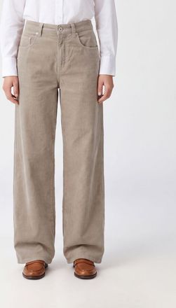 Brunello Cucinelli High-Waisted Wide-Leg Corduroy Trousers with Monili