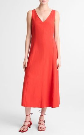 Vince Tie Back Sleeveless Linen Blend Maxi Dress in Poppy at Nordstrom, Size Xx-Small