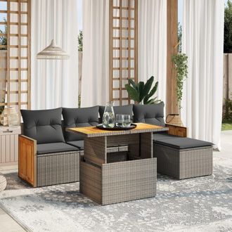 vidaXL Vidaxl - Set De Muebles De Jard&iacute;n 6 Pzas Y Cojines Rat&aacute;n Sint&eacute;tico Gris