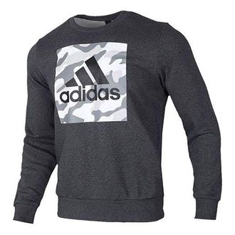 adidas logo Printing Camouflage Loose Sports Round Neck Pullover Gray FJ0222