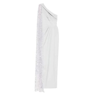 Rhea Costa Gowns, female, Gray, Size: L One-Shoulder Heather Grey Dress with Front Slit