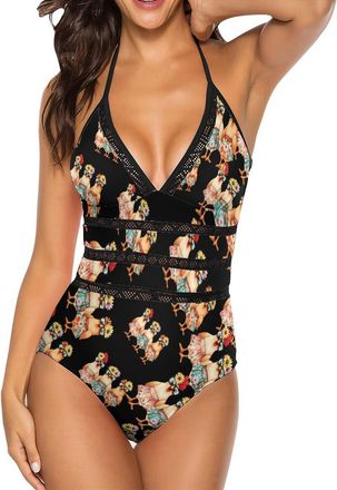 Generic Three French Hens Swimsuits for Women V-Neck Bathing Suit Swimsuit Swimming Costume M
