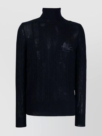 Etro cable knit turtleneck sweater with ribbed cuffs and hem