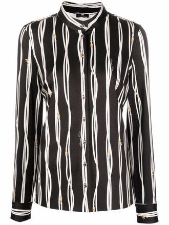 Elisabetta Franchi stripe-print band-collar shirt - Black