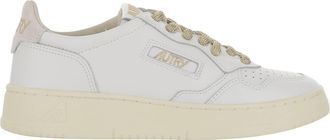 Autry White/Gold Suede Insert Perforated Sneakers