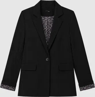 Jeanne Vouland Blazer Rosa Noir Doublure Leopard Kaki
