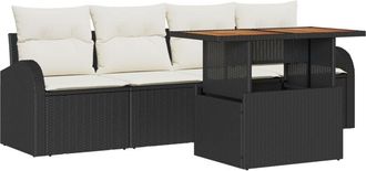 vidaXL Garden Sofa Set with Storage 5 pcs Black Poly rattan Vidaxl